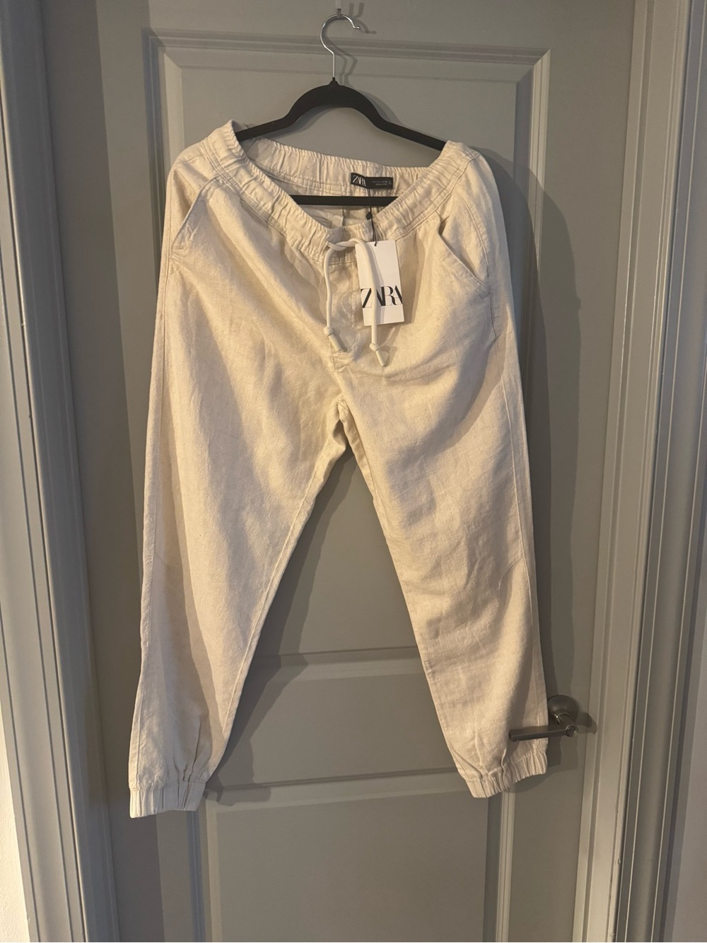 Zara Off-White Drawstring Joggers size Large Women’s